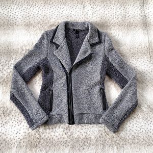 ✨ AQUA Luxe Knit Tweed Leather Trim Moto Jacket